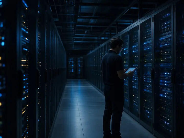 Rows of servers in a data centre