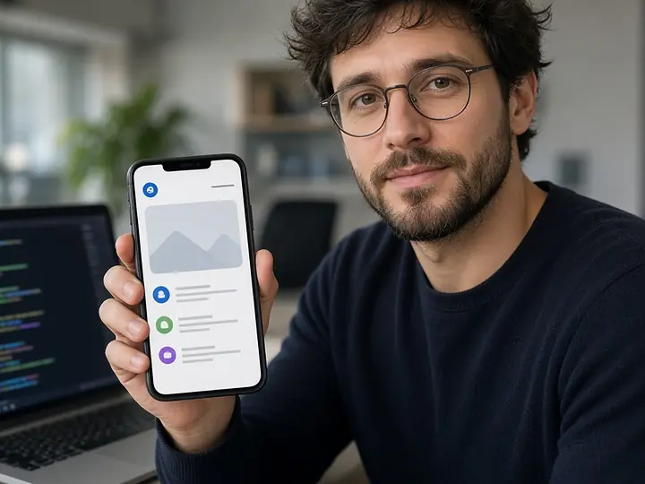 Man showing a mobile app on his smartphone