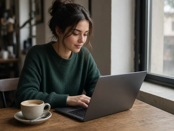 Founder working on a laptop with a cup of coffee