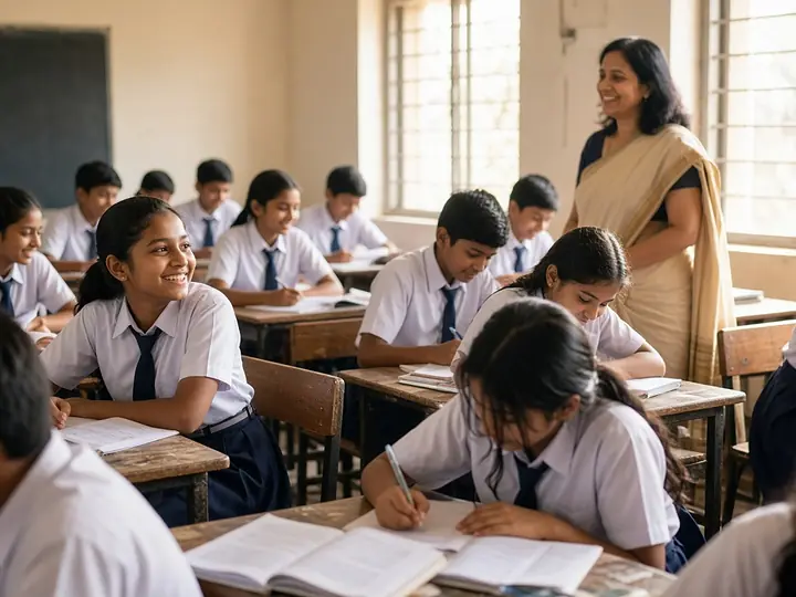Students studying in a school classroom