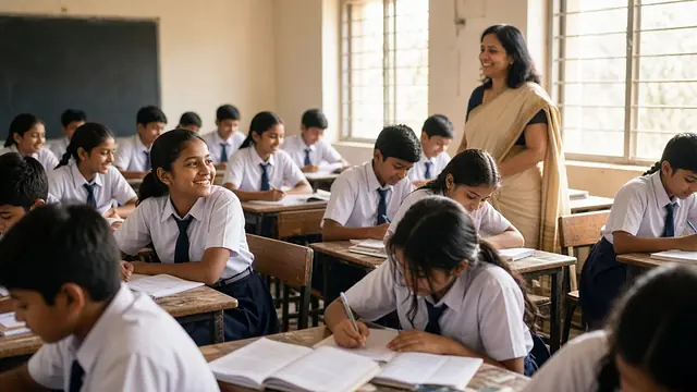 Students studying in a school classroom