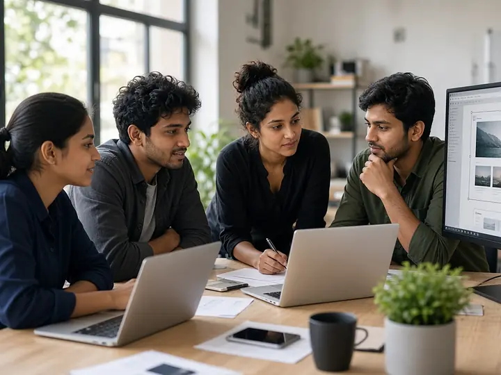 Team collaborating in a modern office